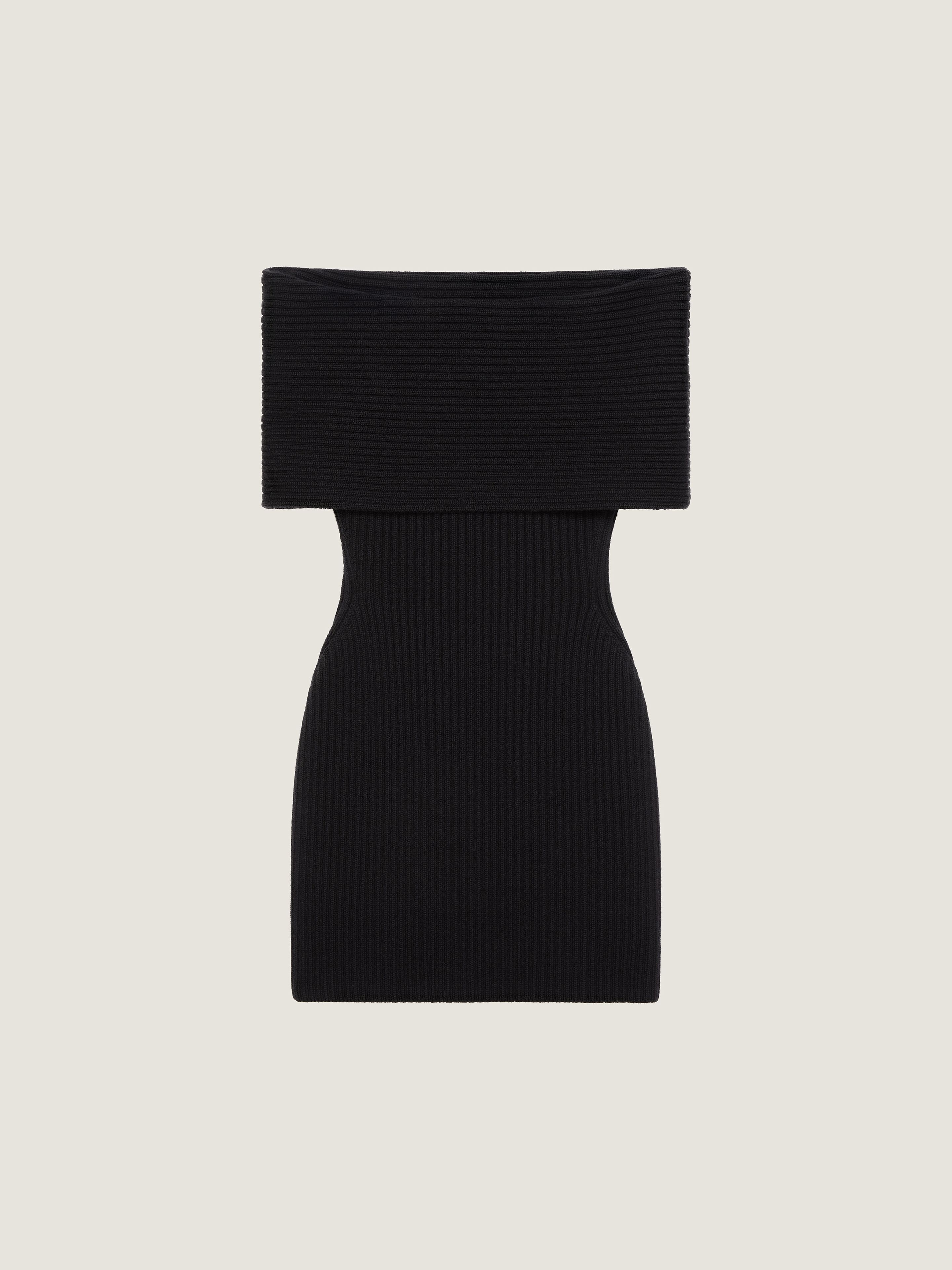 Off-the-shoulder mini dress in wool